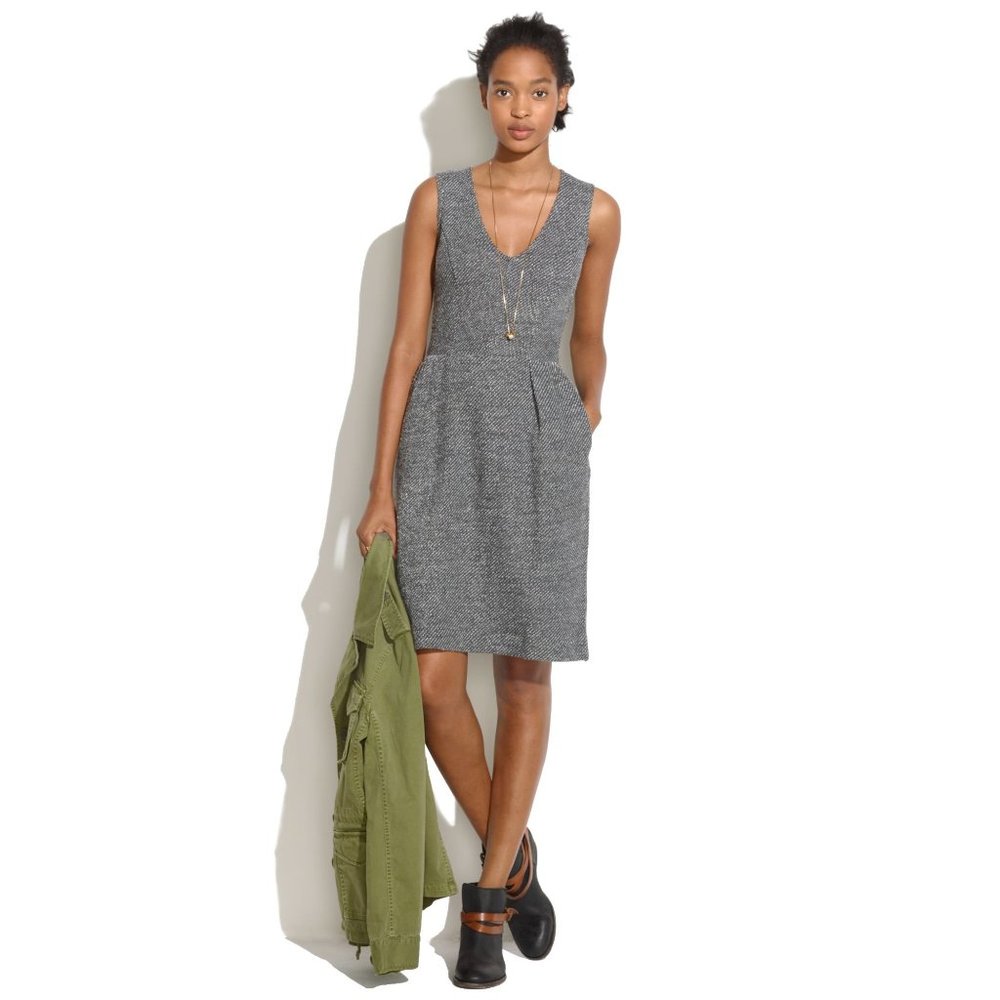 Madewell Terrace Marled Knit Dress Maroon, White, & Black w/ Pockets